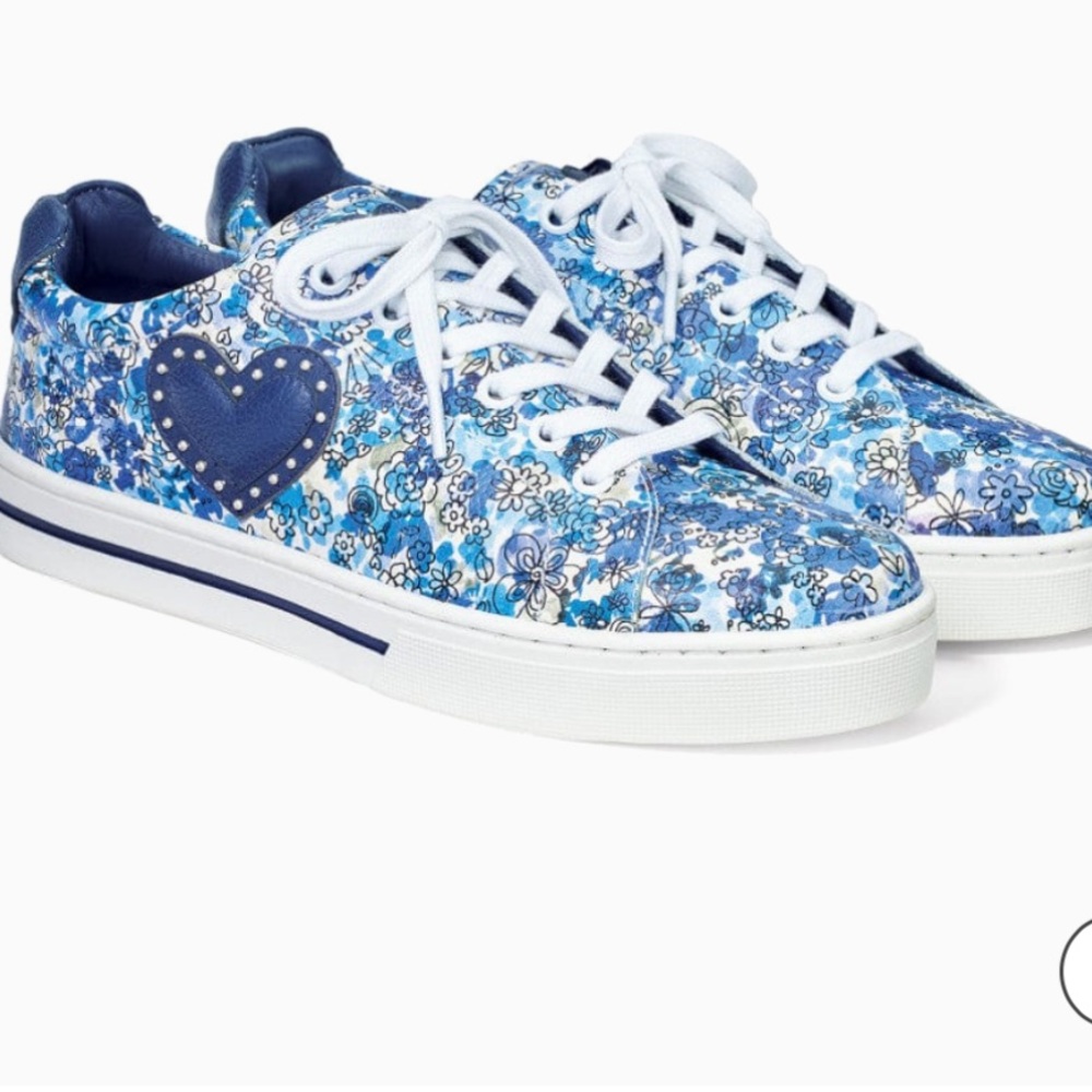 Brighton Blue and White Floral Leather Sneakers